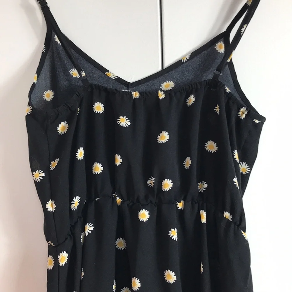 Shein Black with White Daisy/Floral Semi-Sheer Sun Dress, Size XS - Picture 5 of 8